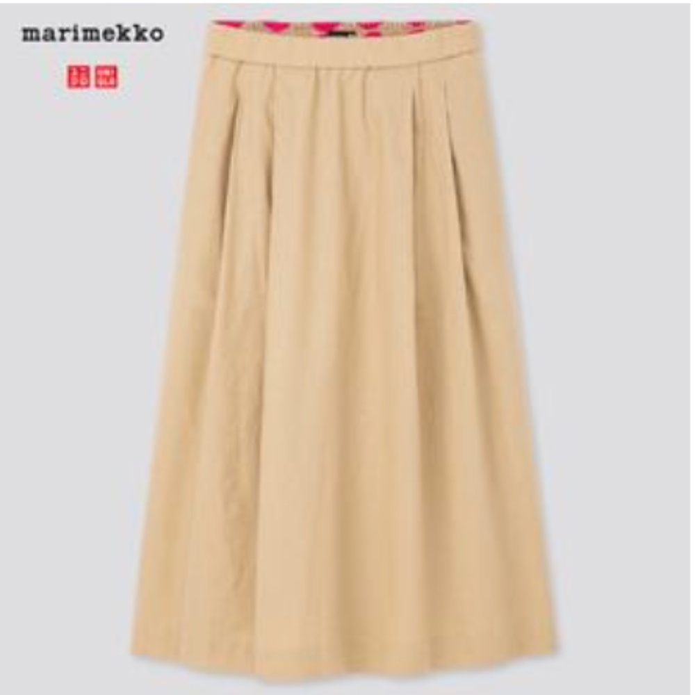Marimekko Uniqlo beige linen cotton midi skirt